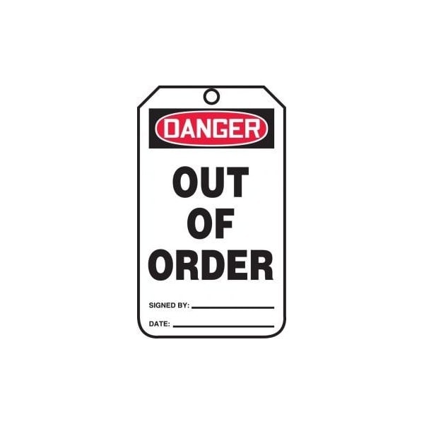 Accuform Safety Tags, DANGER OUT OF ORDER, 8.5in x 3.875in, RP-Plastic, 5PK MDT293PTM - main